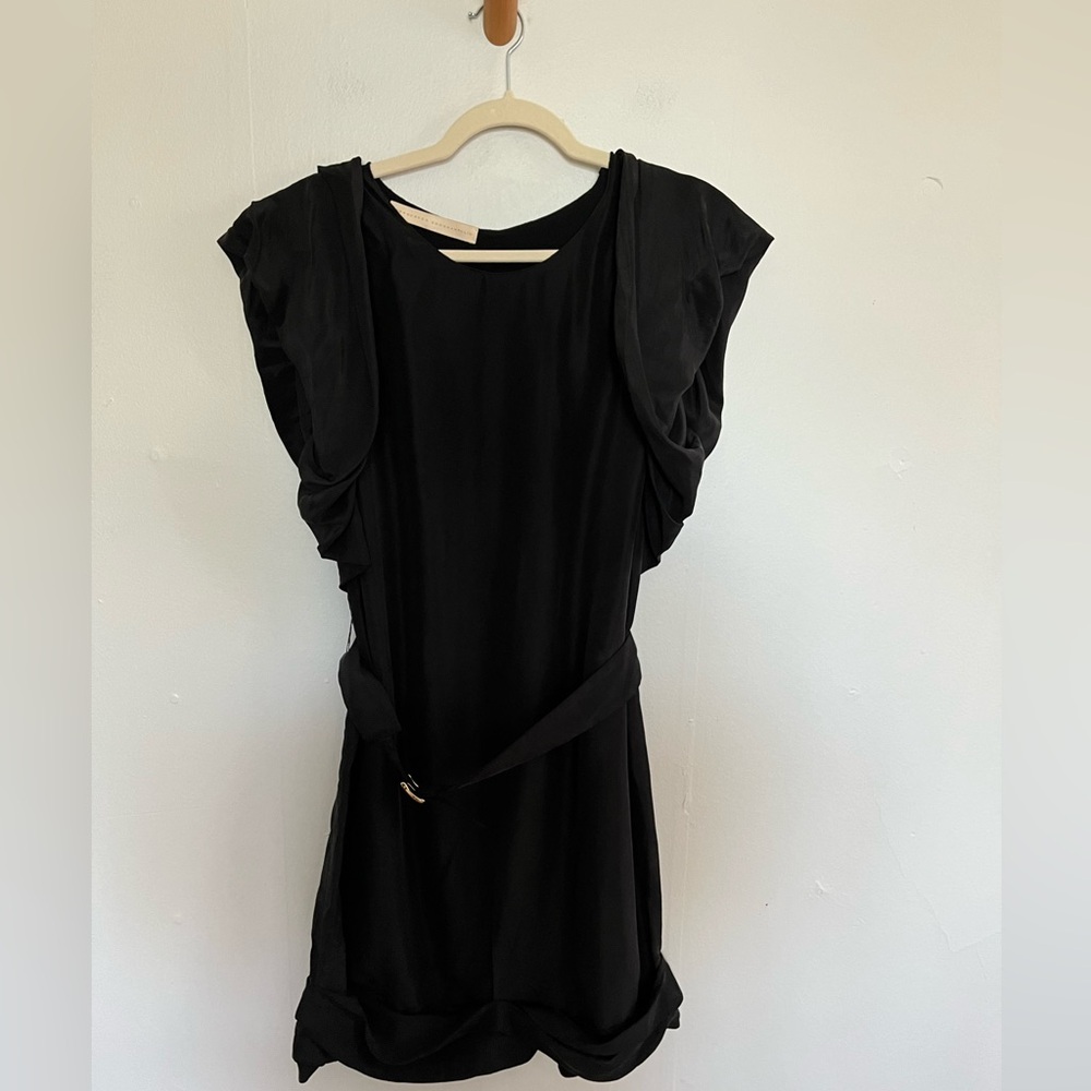 Francesco Scognamiglio 100% Silk Vintage Black Belted Mini Dress Made In Italy